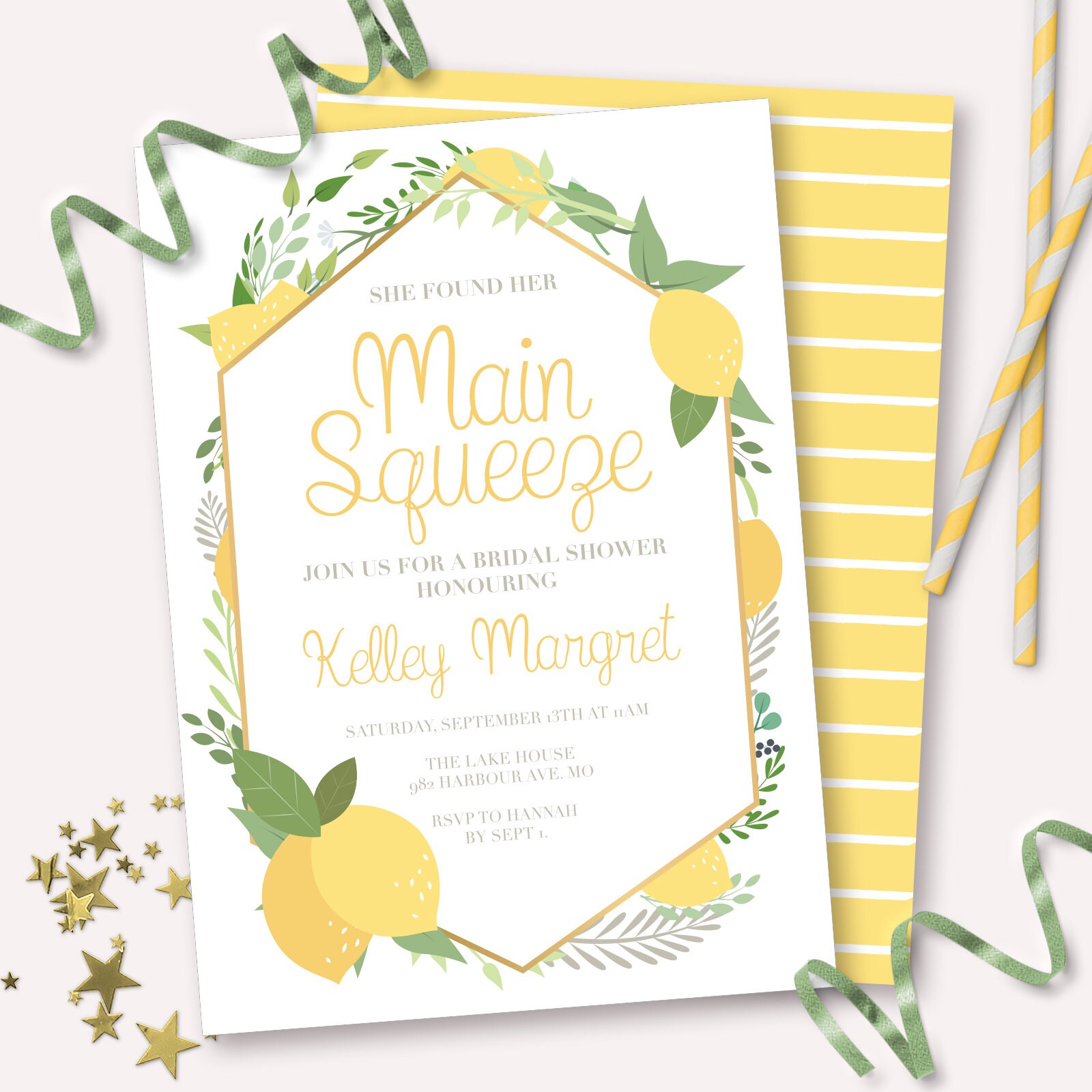 Lemon Bridal Shower Invitation Printable She Found Her Main Etsy
