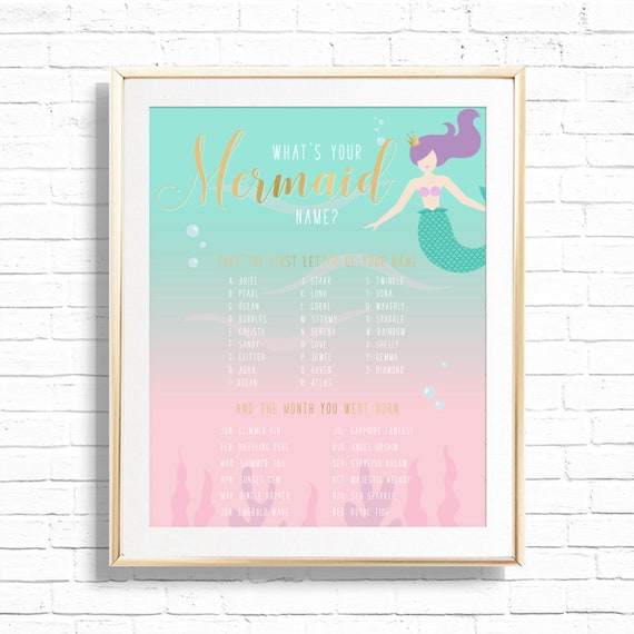 What's Your Mermaid Name? Pastel Mermaid Under The Sea Birthday Party Sign - Printable Pink Aqua Mermaid Party Game - Instant Download- MP1 Il_570xn
