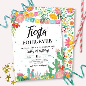 Fiesta Birthday Invitation - Printable Fiesta Four Ever 4th Taco Bout a Birthday Party Invite - Customizable Mexican Cinco De Mayo - 0072