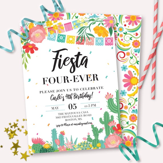 Fiesta Birthday Invitation Printable Fiesta Four Ever 4th Etsy Canada