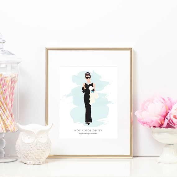 Holly Golightly Breakfast At Tiffany's Fashion Illustration Wall Art Print - Printable Home Decor Movie Poster - Audrey Hepburn - Instant Il_570xn