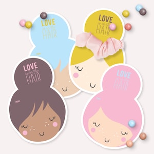 Cartões de Scrunchie para o Dia dos Namorados - Elástico para Cabelo para Meninas para Imprimir O Amor Está no Cabelo Presente para a Sala de Aula - Etiqueta DIY com trocadilhos de Dia dos Namorados - Cesta Ballerina Boo
