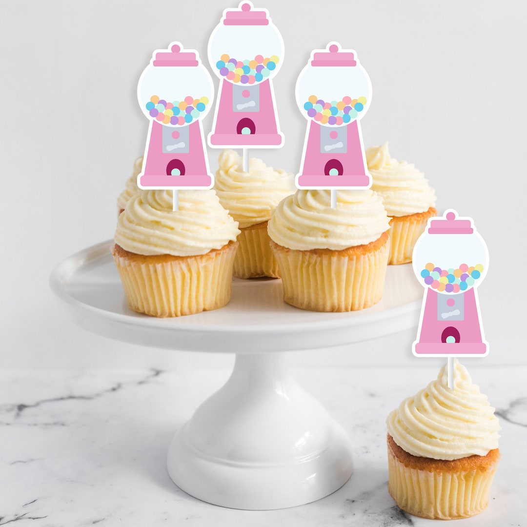 Gumball Machine Cupcake Topper - Printable Bubble Gum Machine Birthday ...