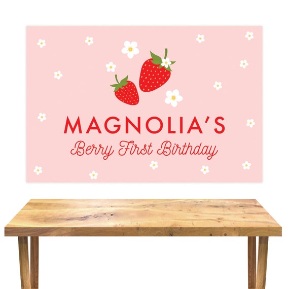 Strawberry Birthday Backdrop Printable Berry First 1st Party - Etsy