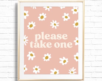 Daisy Favors Sign - Printable Boho Daises Please Take One Party Favours Print - 70's flower Power Theme Party Table Sign - Instant - 0010