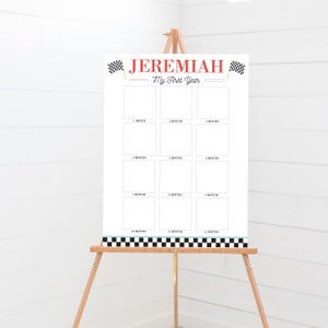 Race Car Photo Poster - Printable Baby's First Year Vintage Racer Birthday Party Memory Chart - 12 Month Photo Print - Fotocollage - 0067
