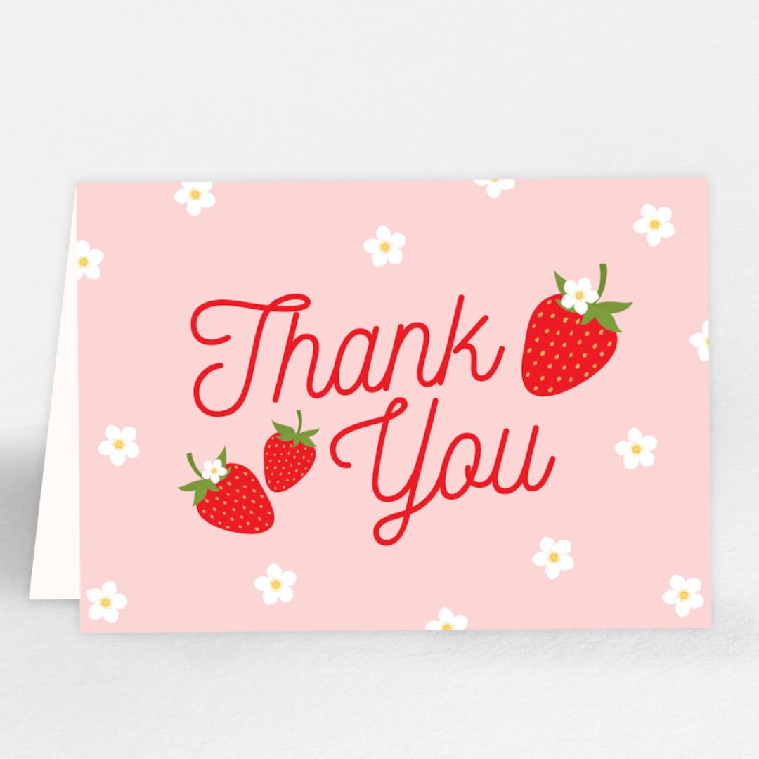 Strawberry Thank You Card Printable Berry First Strawberry Birthday