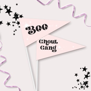 Halloween Pennant Flags - Printable Pink Halloween Ghoul Gang Flag Photo Prop - Spooktacular Boo Basket Birthday Party Decor - 0049