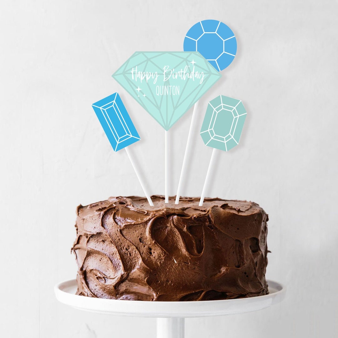 Gem Cake Topper Printable Personalized Blue Gemstone & Jewels Cake