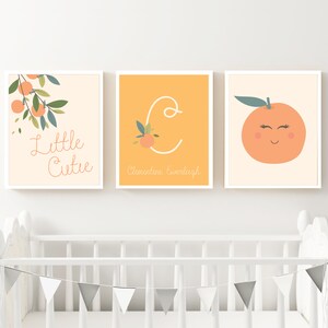 Little Cutie Baby Nursery Art Print Set - Printable Orange Clementine Personalized Set of 3 Wall Decor - Monogram  Newborn Baby Gift - 0001