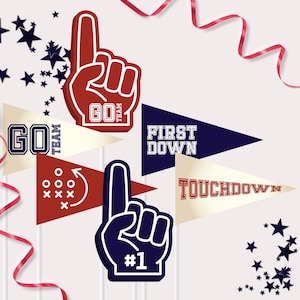 Football Pennant Flags - Printable Go Sports Team Birthday Party Centrepiece Decor - First Year Down Table Prop - Touchdown Party - 0098