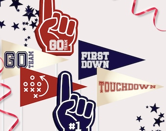 Football Pennant Flags - Printable Go Sports Team Birthday Party Centrepiece Decor - First Year Down Table Prop - Touchdown Party - 0098