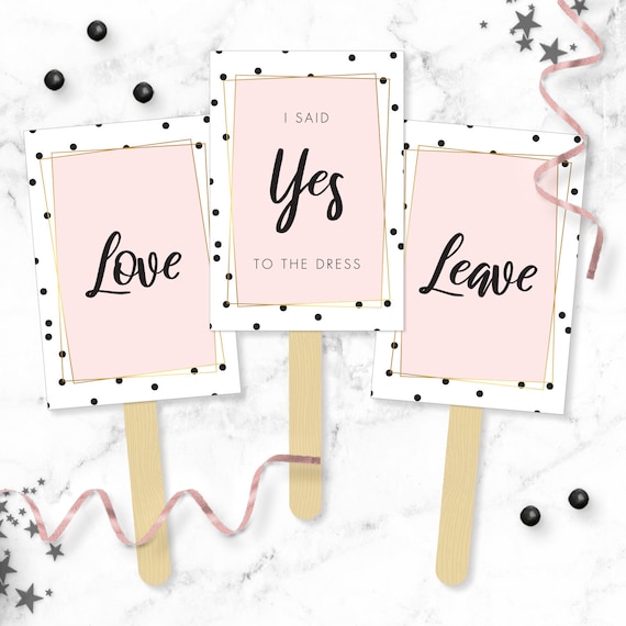 Say YES To The Dress Signs - Pink Gold and Black & White Polka Dots Printable I said Yes to the Wedding Dress Shopping Paddles - Bridal Game Il_570xn