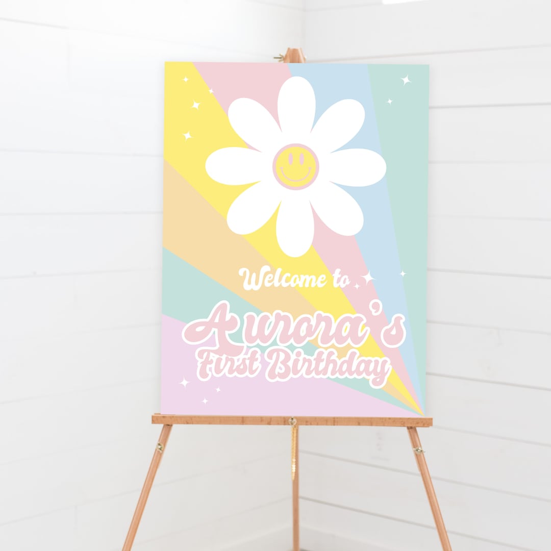 Smile Welcome Sign Printable Pastel Happy Face Daisy Birthday Party ...