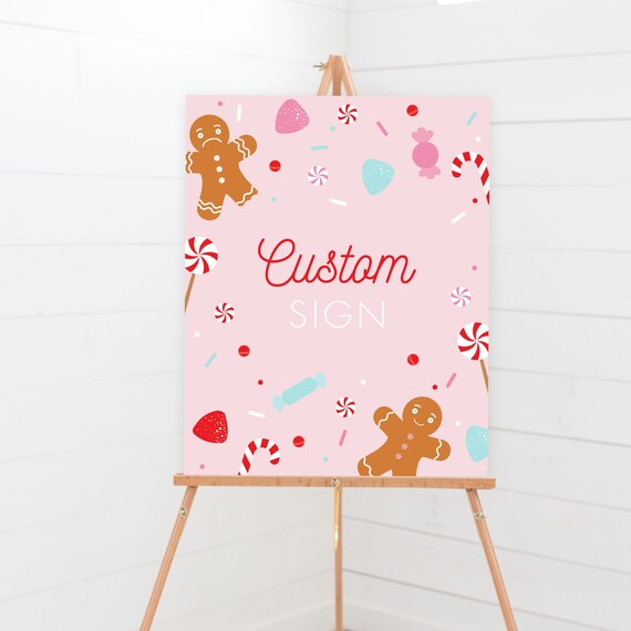 Custom Christmas Sign - Printable Pink Gingerbread House 1st Birthday Party Decor - Personalized Gingerbread man Wall Art Print - 0064 Il_570xn