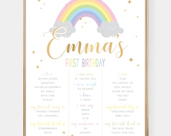 Rainbow Milestone Poster - Pastel Rainbow 1st Birthday Birth Stats Board - Boho Rainbow First Year Party Decor - 0005