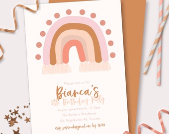 Boho Rainbow Birthday Party Invitation: Customizable Pastel Design (Digital Download)