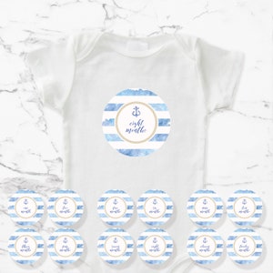Classic Coastal Monthly Baby Stickers - Printable Nautical 1-12 Month Milestone Circle Stickers - Baby Shower Gift - Instant - #NauND