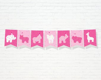 Circus Animal Banner  - Printable Pink Frosted Animal Cookie 1st Birthday Party Garland - Party Animal Cracker Party Decor - 0068