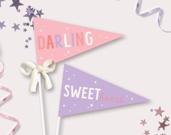 Darling Sweetheart Pennant Flags - Printable Valentine's Day Banner Flag Photo Prop - Girly Party Decor - Spring Gift Basket Flag - FEB2021