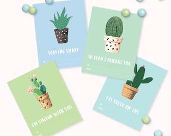 Cactus Valentines Day Cards - Printable Cacti Plant Kids Valentines - Valentine puns DIY Cards - Instant Download - Cookie Card