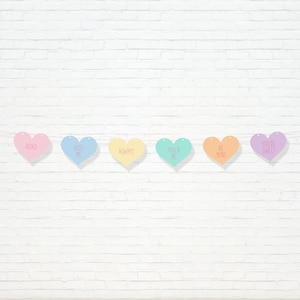 Conversation Hearts Garland  - Printable Valentine&#39;s Day Heart Sayings Party Banner - Cute Candy Heart Party Decor - FEB2021