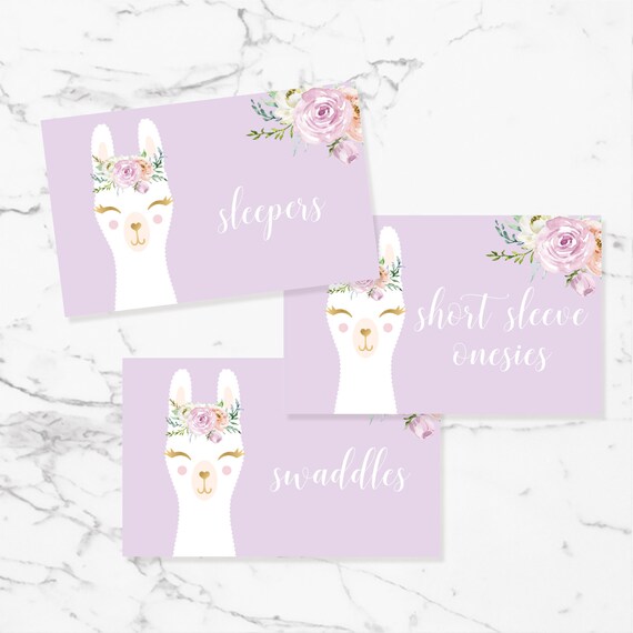 Nursery Drawer Labels Printable Purple Floral Llama Baby Closet
