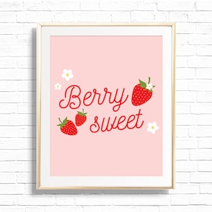 Erdbeere Art Print - Druckbare rosa Beere Süße Erdbeere Geburtstagsparty Geschenk Tischdekoration - Beere erste Erdbeere Kunstdruck - 0013