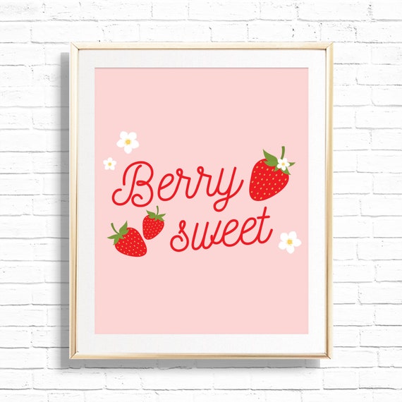 Strawberry Art Print - Printable Pink Berry Sweet Strawberry Birthday Party Gift Table Decor - Berry First Strawberry Art Print - 0013 Il_570xn