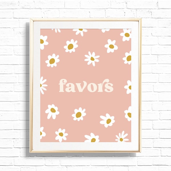 Daisy Favors Sign - Printable Boho Daises Party Favours Print - 70's flower Power Theme Party Table Sign - Instant download - 0010