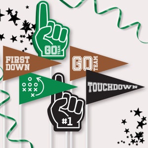 Football Pennant Flags - Printable Go Sports Team Birthday Party Centrepiece Decor - First Year Down Table Prop - Touchdown Party - 0098