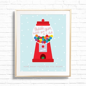 Gumball Machine Game Sign - Printable Bubble Gum Ball Machine Birthday Party Decor - Personalized Candy Land Count How Many Art Print - 0011