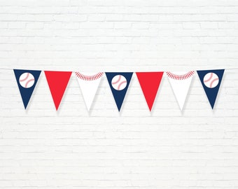 Baseball Pennant Banner - Printable Sports Team First Birthday Flags Bunting Banner - Rookie Little Slugger Boy 1st Party Decor - 0053