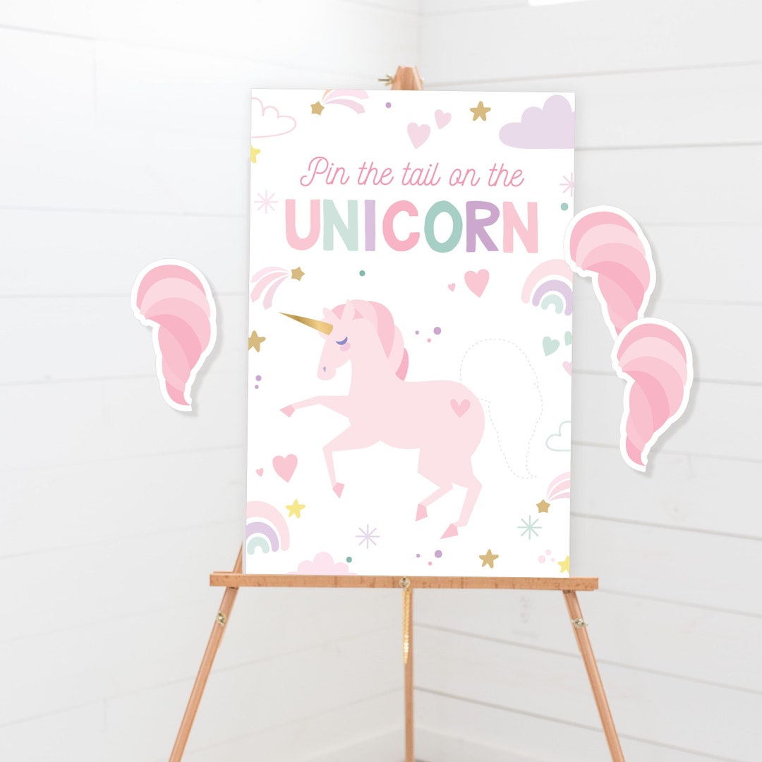 Pin the Tail on the Unicorn Game - Printable Magical Rainbow Unicorn ...