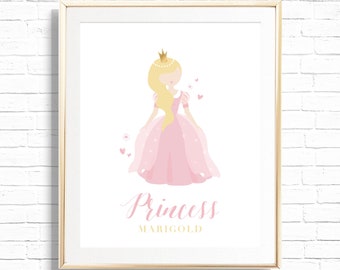 Custom Princess Print - Printable Personalized Fairytale Portrait - Girls Room Illustration - Nursery Wall Art - Once Upon A Time - 0059