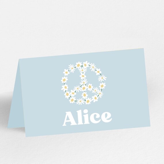 Daisy Name Cards - Printable Personalized Blue Boho Daisies Table Place ...