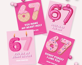 67 Valentine's Day Cards - Punny Pink Six Seven Classroom Valentines (Printable PDF) - 0210
