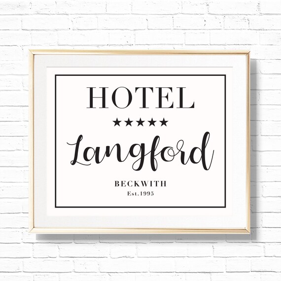Personalized Guest Room Hotel Sign With Established Date & Hometown Art Print - Custom Printable Last Name Home Decor - Hanging Art Gift Il_570xn