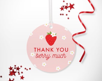 Autocollants de remerciement fraises - étiquettes de faveur de cercle de fête d'anniversaire fraises baies imprimables - sac cadeau décoration cadeau - 0013
