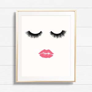 Eyelashes and Lips Art Print - Printable Lashes Beauty & Makeup Home Decor - Mascara Print - Chic Office Fashion Gallery Wall Sign - BMG