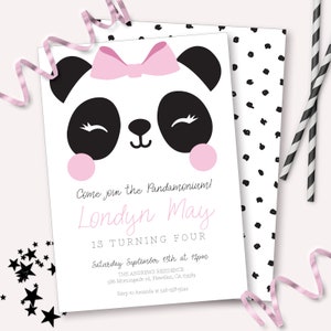 Panda Bear Themed Birthday Party Invitation - Printable Cute Pink Pandamonium Invite - Customizable Girls First Birthday - 0097
