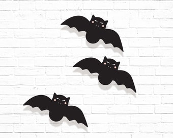 Nietoperze na ścianie - Wydrukuj Halloween Wytnij czarny nietoperz dekoracja ścienna - Dziewczęca różowa dekoracja na Halloween 1. urodziny - 0049