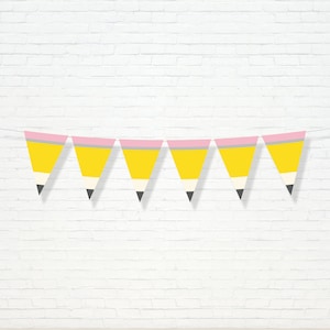 Pencil Flag Banner - Printable Back to School Pencil Garland - First Day of School Party Decor - Classroom Home School Decor - AUG2021