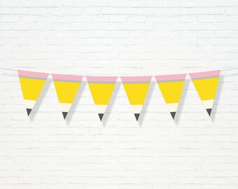 Pencil Flag Banner - Printable Back to School Pencil Garland - First Day of School Party Decor - Classroom Home School Decor - AUG2021