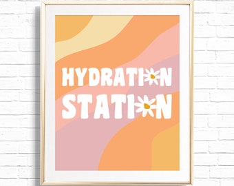 Hydration Station Sign - Printable Boho Hippie Peace Love Birthday Party Drink Station Decor - Groovy Flower Power 70's Art Print - 0022