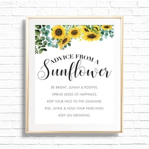 Sunflower Advice Print - Printable Advice from a Sunflower Quote Wall Art - Boho Sunny Sunflower Girl Nursery Decor - Kitchen Poster - 0047