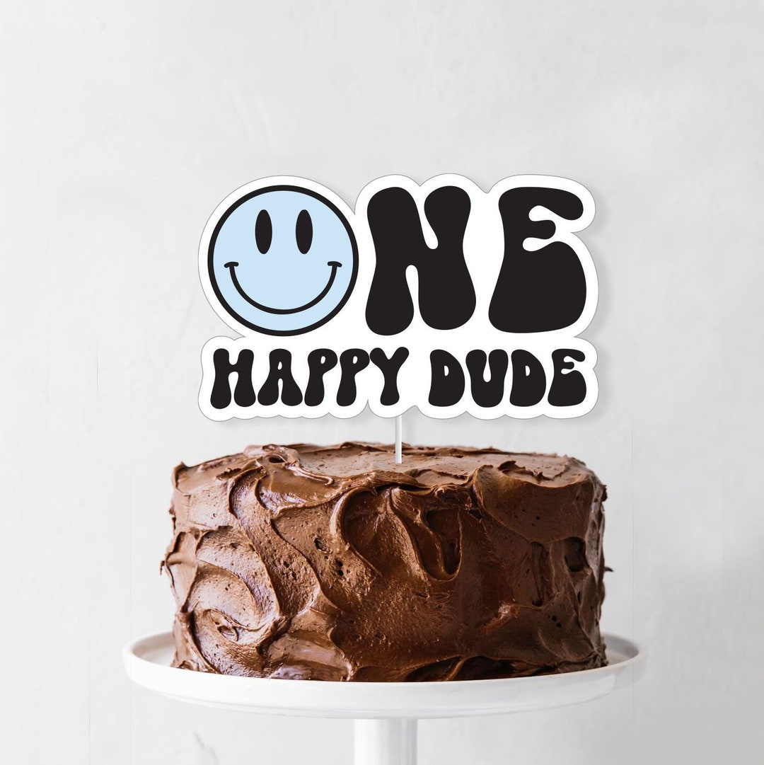One Happy Dude Cake Topper Printable Blue Smile Face 1st Birthday Il 1080xN.5847108412 Teae