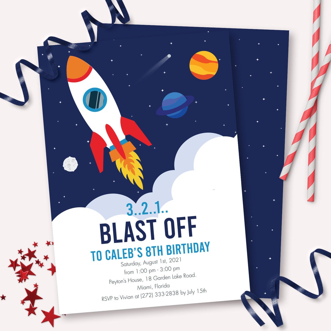 Space Boy Birthday Party Invitation - Printable Rocketship Galaxy Party ...