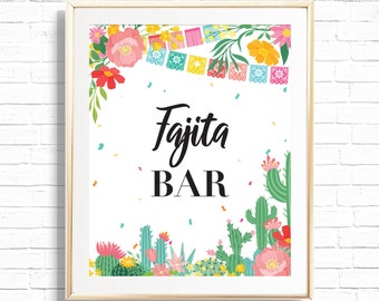 Fiesta Fajita Bar Sign - Printable First Fiesta Taco 'Bout A Party 1st Birthday Party Decor - Mexican Cinco De Mayo Art Print - 0072