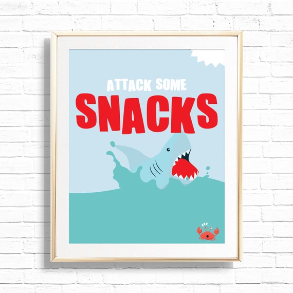 Shark Snack Sign - Printable Shark Attack Some Snacks 1st Birthday Party Table Decor - Under The Sea Pirate Party Food Table Sign - 0076 Il_570xn